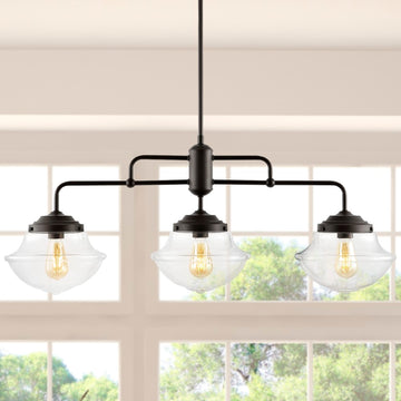 Avery 37.5" Industrial Farmhouse Rustic Iron/Glass Linear LED Pendant - JONATHAN Y